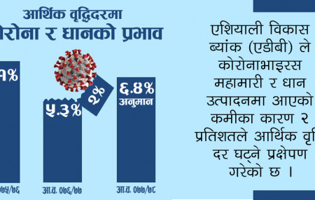 कोरोनाभाइरसको प्रभाव र धान उत्पादनमा कमीले आर्थिक वृद्धिदर घट्ने