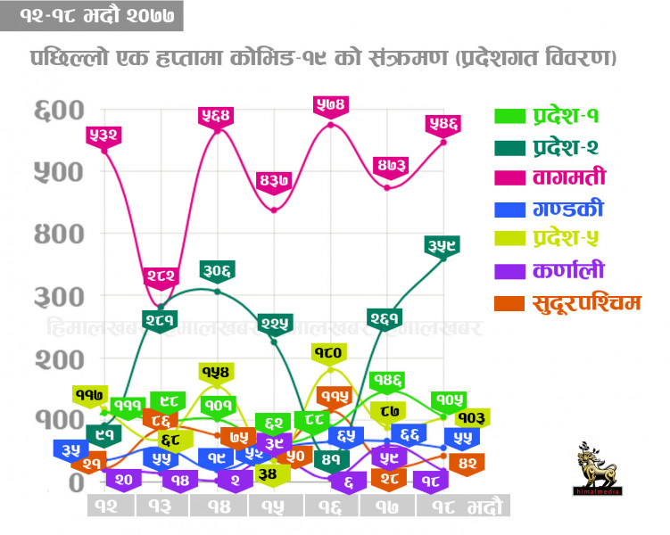 संक्रमणमा पछिल्लो साताः बागमती प्रदेशमा हरेक दिन उच्च (इन्फोग्राफिक्स)