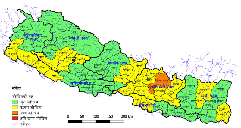 देशभरका २२ नदीमा तीन दिन बाढीको जोखिम