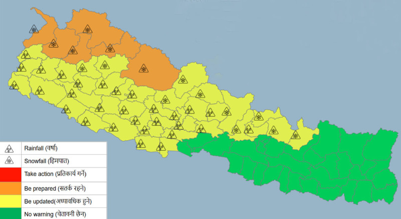 दुई दिन हिउँदे वर्षा र हिमपातको सम्भावना, चिसो बढ्ने